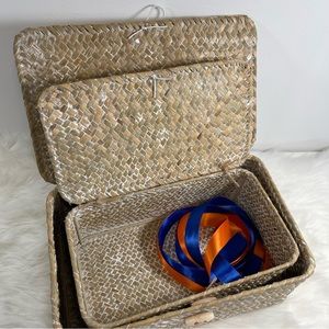 Brand New 2pcs Seagrass Storage Basket Set, Shelf Basket/White